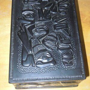 Vintage Carved Black Resin Trinket Box Haida Native Art Pacific West Coast